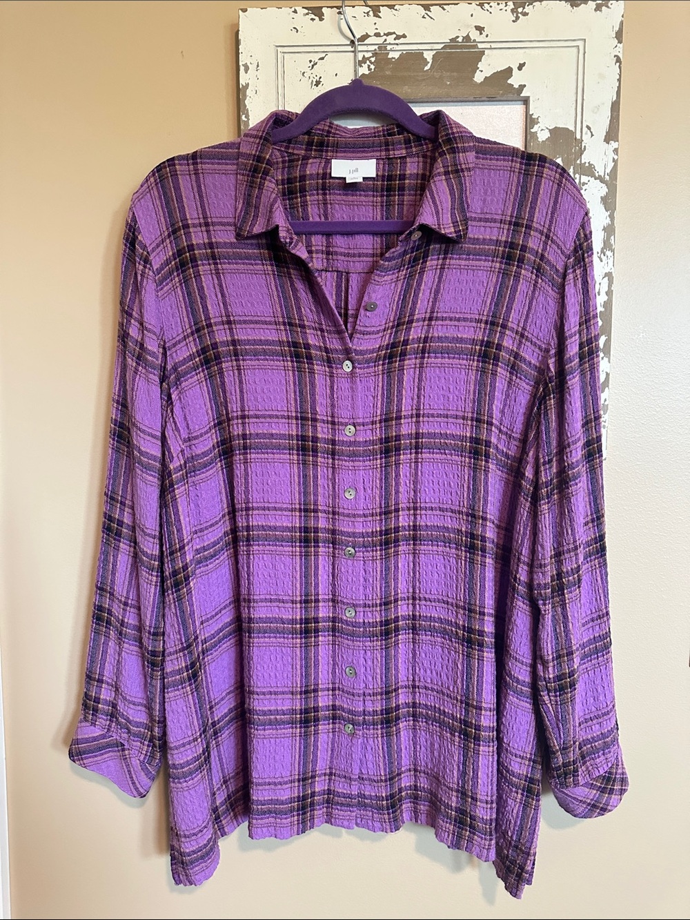 J. Jill Lavender Purple Plaid Button-Down Shirt, Petite Large